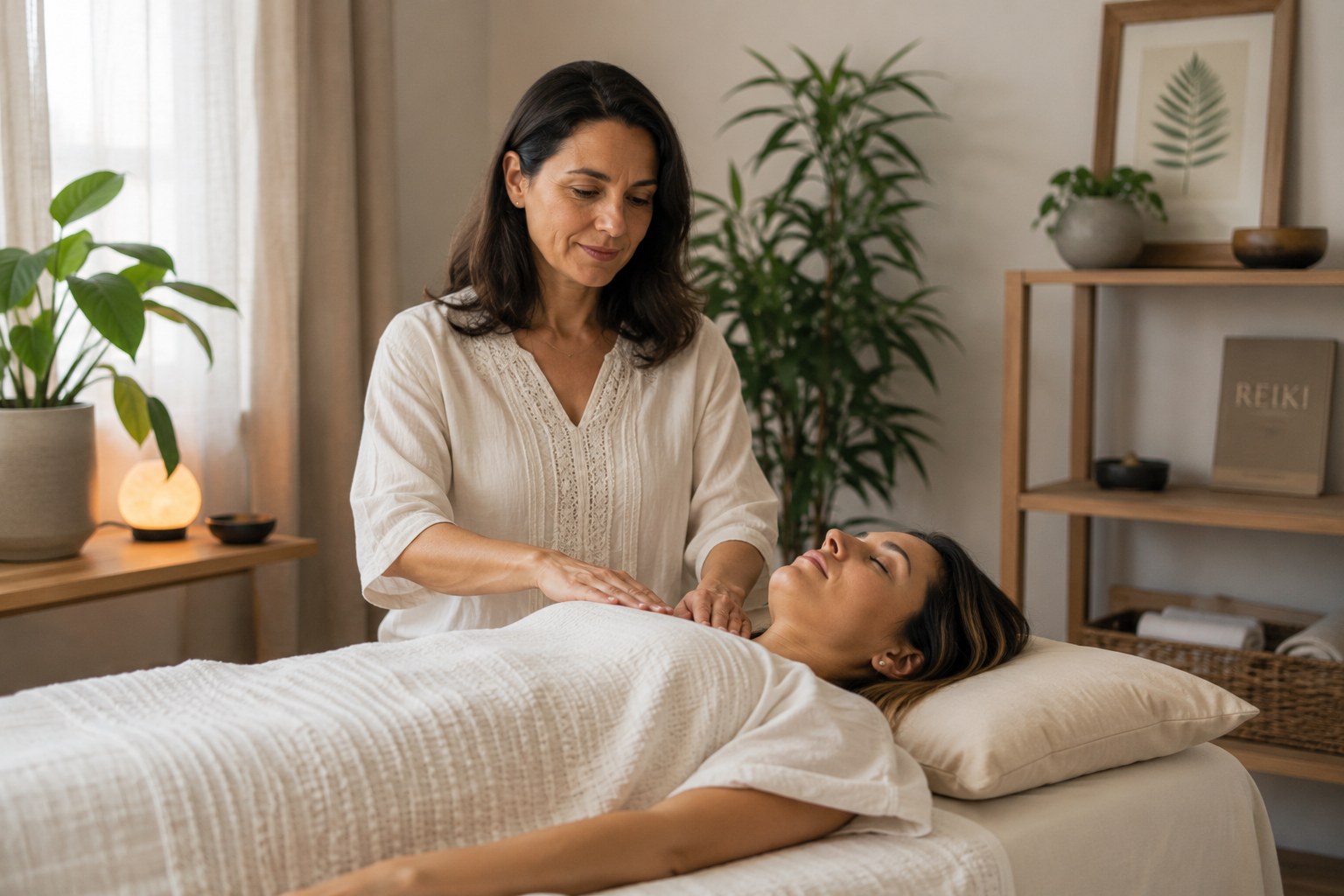 Sesión de Reiki en un ambiente cálido y profesional